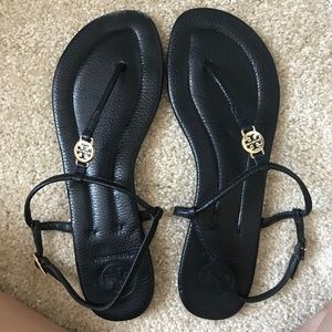 Black Leather Tory Burch Sandals